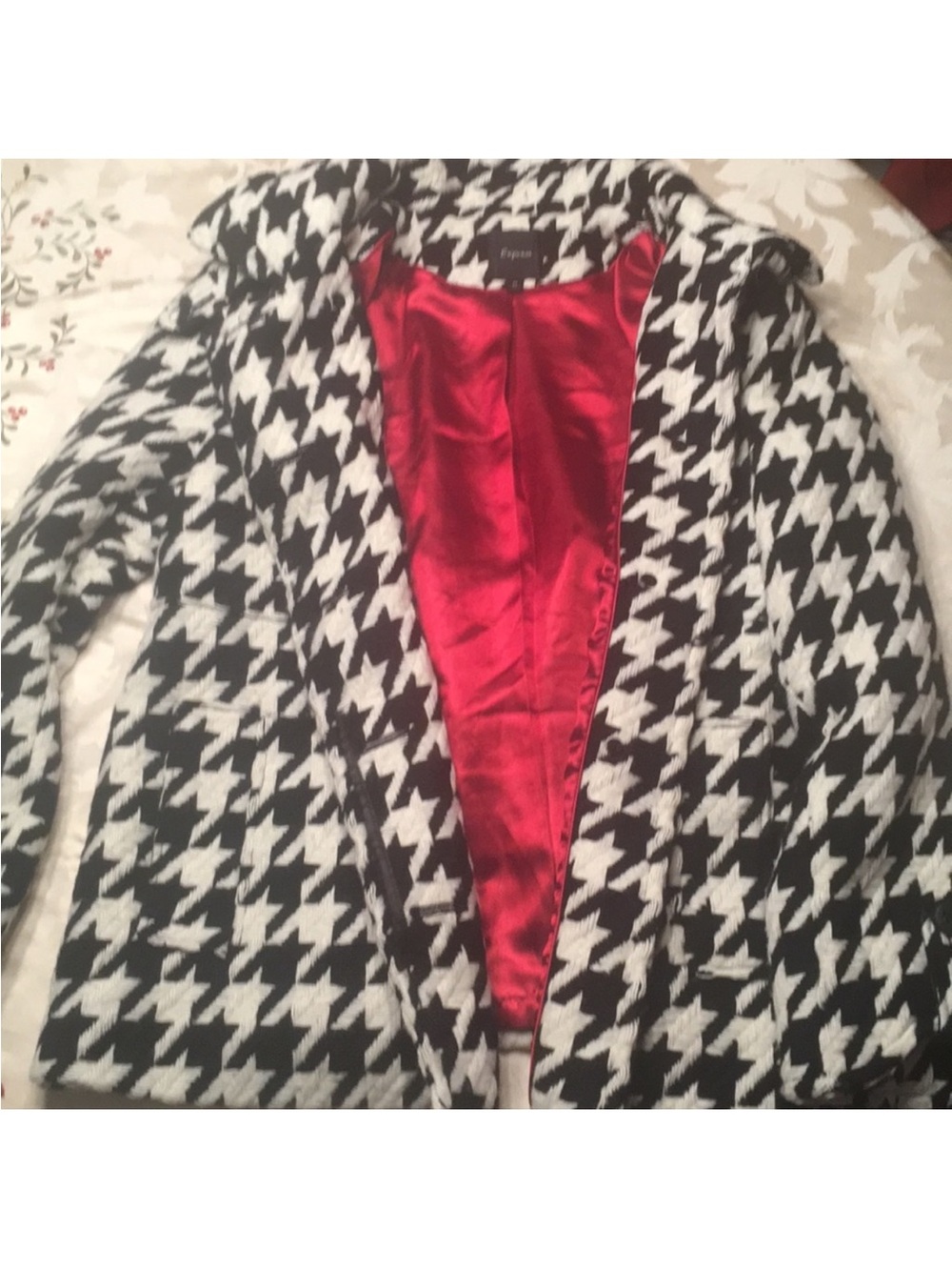 Express Black & White Houndstooth Blazer with Red Satin Lining